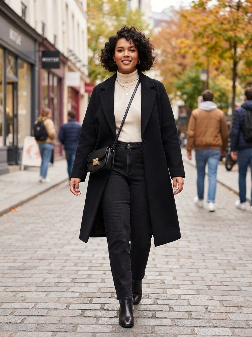 NWT H&M Black Longline Button Front Overcoat Wool Like Peacoat Classic Chic